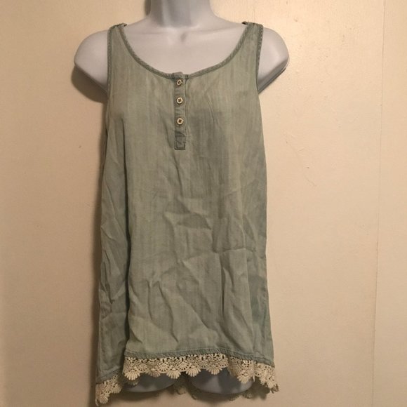 Maurices NWT Chambray Lace Halter Tank - Picture 1 of 6